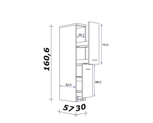 Flex-Well FLEX WELL Apothekerskast Vintea Magnoliawit 30x60x161 Cm 2 Flex-Well FLEX WELL Apothekerskast Vintea Magnoliawit 30x60x161 Cm - Afbeelding 2
