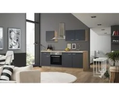 Flex-Well FLEX WELL Keukenblok Met Apparatuur Tiago Basaltgrijs Mat 210x60 Cm