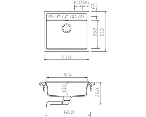 CENTA Spoelbak Baten 60 Composiet Asfalt 51x57 Cm 2 CENTA Spoelbak Baten 60 Composiet Asfalt 51x57 Cm - Afbeelding 2