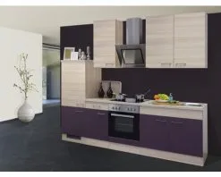 Flex-Well FLEX WELL Keukenblok Met Apparatuur Focus Acacia En Aubergine Mat 270x60 Cm