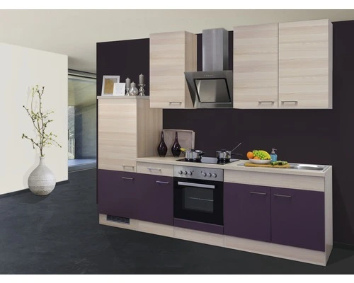 Flex-Well FLEX WELL Keukenblok Met Apparatuur Focus Acacia En Aubergine Mat 270x60 Cm 1 Flex-Well FLEX WELL Keukenblok Met Apparatuur Focus Acacia En Aubergine Mat 270x60 Cm