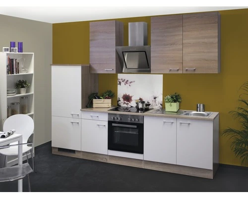 Flex-Well FLEX WELL Keukenblok Met Apparatuur Samoa Wit En Sonoma Eiken Mat 270x60 Cm 1 Flex-Well FLEX WELL Keukenblok Met Apparatuur Samoa Wit En Sonoma Eiken Mat 270x60 Cm