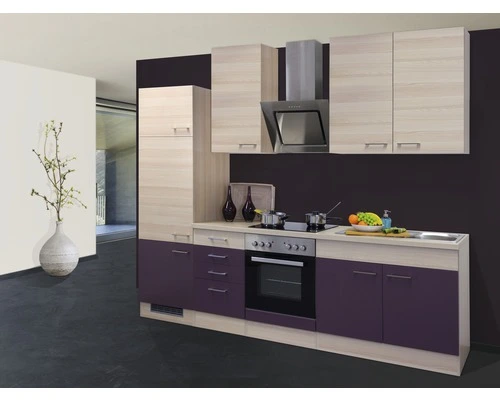 Flex-Well FLEX WELL Keukenblok Met Apparatuur Focus Acacia En Aubergine Mat 270x60 Cm 1 Flex-Well FLEX WELL Keukenblok Met Apparatuur Focus Acacia En Aubergine Mat 270x60 Cm