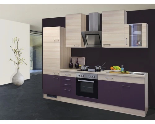 Flex-Well FLEX WELL Keukenblok Met Apparatuur Focus Acacia En Aubergine Mat 280x60 Cm 1 Flex-Well FLEX WELL Keukenblok Met Apparatuur Focus Acacia En Aubergine Mat 280x60 Cm