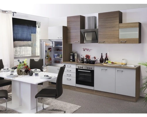 Flex-Well FLEX WELL Keukenblok Met Apparatuur Samoa Wit En Sonoma Eiken Mat 280x60 Cm 1 Flex-Well FLEX WELL Keukenblok Met Apparatuur Samoa Wit En Sonoma Eiken Mat 280x60 Cm