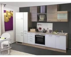 Flex-Well FLEX WELL Keukenblok Met Apparatuur Samoa Wit En Sonoma Eiken Mat 310x60 Cm