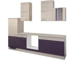 Flex-Well FLEX WELL Keukenblok Zonder Apparatuur Focus Acacia En Aubergine Mat 280x60 Cm