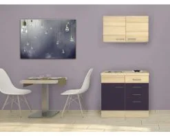 Flex-Well FLEX WELL Minikeuken Met Apparatuur Focus Acacia En Aubergine Mat 100x60 Cm