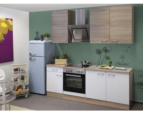 Flex-Well FLEX WELL Keukenblok Met Apparatuur Samoa Wit En Sonoma Eiken Mat 210x60 Cm 1 Flex-Well FLEX WELL Keukenblok Met Apparatuur Samoa Wit En Sonoma Eiken Mat 210x60 Cm