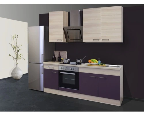 Flex-Well FLEX WELL Keukenblok Met Apparatuur Focus Acacia En Aubergine Mat 210x60 Cm 1 Flex-Well FLEX WELL Keukenblok Met Apparatuur Focus Acacia En Aubergine Mat 210x60 Cm