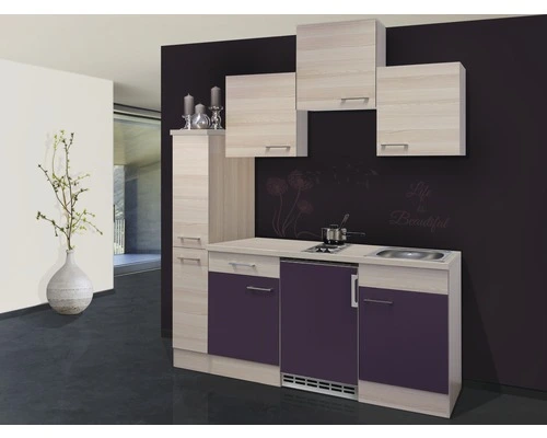 Flex-Well FLEX WELL Minikeuken Met Apparatuur Focus Acacia En Aubergine Mat 180x60 Cm 1 Flex-Well FLEX WELL Minikeuken Met Apparatuur Focus Acacia En Aubergine Mat 180x60 Cm