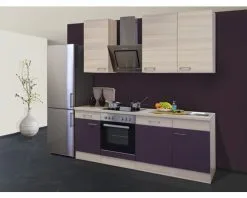 Flex-Well FLEX WELL Keukenblok Met Apparatuur Focus Acacia En Aubergine Mat 220x60 Cm