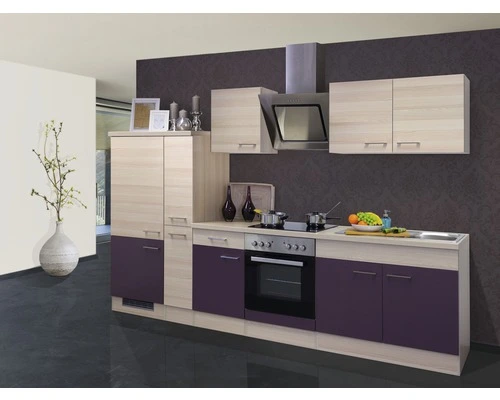 Flex-Well FLEX WELL Keukenblok Met Apparatuur Focus Acacia En Aubergine Mat 300x60 Cm 1 Flex-Well FLEX WELL Keukenblok Met Apparatuur Focus Acacia En Aubergine Mat 300x60 Cm