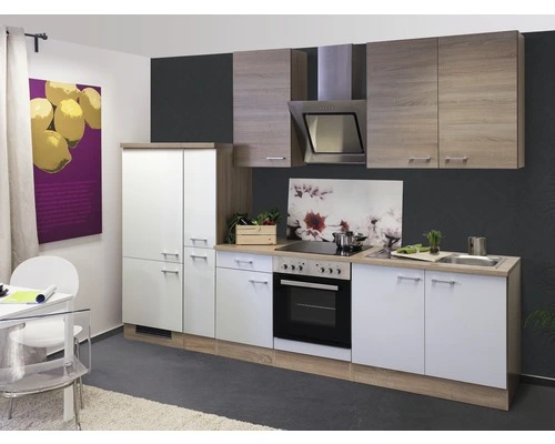 Flex-Well FLEX WELL Keukenblok Met Apparatuur Samoa Wit En Sonoma Eiken Mat 300x60 Cm 1 Flex-Well FLEX WELL Keukenblok Met Apparatuur Samoa Wit En Sonoma Eiken Mat 300x60 Cm