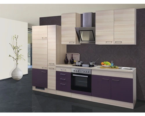 Flex-Well FLEX WELL Keukenblok Met Apparatuur Focus Acacia En Aubergine Mat 300x60 Cm 1 Flex-Well FLEX WELL Keukenblok Met Apparatuur Focus Acacia En Aubergine Mat 300x60 Cm