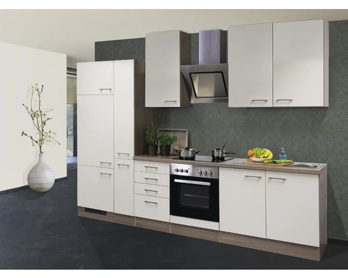 Flex-Well FLEX WELL Keukenblok Met Apparatuur Eico Magnoliawit Mat 300x60 Cm 1 Flex-Well FLEX WELL Keukenblok Met Apparatuur Eico Magnoliawit Mat 300x60 Cm