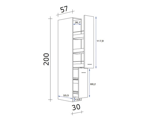 Flex-Well FLEX WELL Apothekerskast Wito 30x200x57 Cm 3 Flex-Well FLEX WELL Apothekerskast Wito 30x200x57 Cm - Afbeelding 3