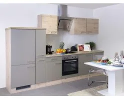 Flex-Well FLEX WELL Keukenblok Met Apparatuur Riva Kwartsiet Cubaniet En San Remo Eiken Licht Mat 300x60 Cm