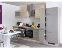 Flex-Well FLEX WELL Keukenblok Met Apparatuur Riva Kwartsiet Cubaniet En San Remo Eiken Licht Mat 310x60 Cm