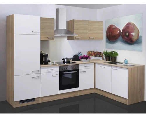 Flex-Well FLEX WELL Hoekkeuken Met Apparatuur Samoa Wit En Sonoma Eiken Mat 280x170 Cm 1 Flex-Well FLEX WELL Hoekkeuken Met Apparatuur Samoa Wit En Sonoma Eiken Mat 280x170 Cm