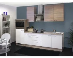 Flex-Well FLEX WELL Keukenblok Met Apparatuur Samoa Wit En Sonoma Eiken Mat 270x60 Cm