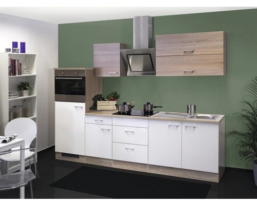 Flex-Well FLEX WELL Keukenblok Met Apparatuur Samoa Wit En Sonoma Eiken Mat 270x60 Cm 1 Flex-Well FLEX WELL Keukenblok Met Apparatuur Samoa Wit En Sonoma Eiken Mat 270x60 Cm