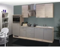 Flex-Well FLEX WELL Keukenblok Met Apparatuur Riva Kwartsiet Cubaniet En San Remo Eiken Licht Mat 280x60 Cm