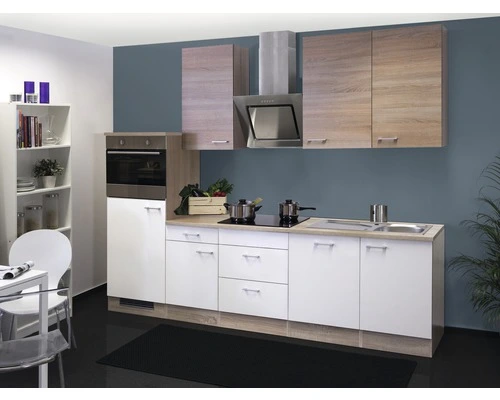 Flex-Well FLEX WELL Keukenblok Met Apparatuur Samoa Wit En Sonoma Eiken Mat 280x60 Cm 1 Flex-Well FLEX WELL Keukenblok Met Apparatuur Samoa Wit En Sonoma Eiken Mat 280x60 Cm