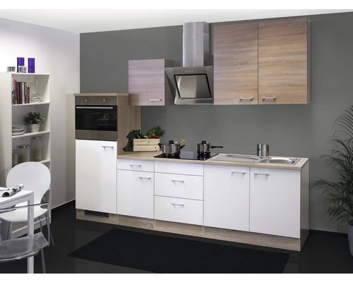 Flex-Well FLEX WELL Keukenblok Met Apparatuur Samoa Wit En Sonoma Eiken Mat 270x60 Cm 1 Flex-Well FLEX WELL Keukenblok Met Apparatuur Samoa Wit En Sonoma Eiken Mat 270x60 Cm