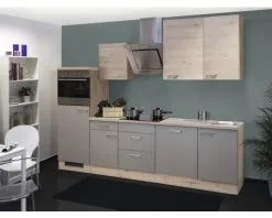 Flex-Well FLEX WELL Keukenblok Met Apparatuur Riva Kwartsiet Cubaniet En San Remo Eiken Licht Mat 280x60 Cm