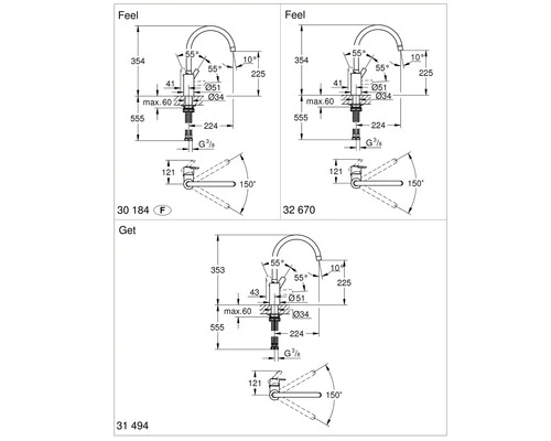 GROHE QUICKFIX GROHE Keukenkraan Feel 32670002 Chroom 2 GROHE QUICKFIX GROHE Keukenkraan Feel 32670002 Chroom - Afbeelding 2