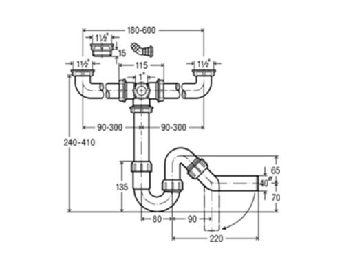Dubbele Spoelbaksifon Met Hoogtecompensatie 2 Dubbele Spoelbaksifon Met Hoogtecompensatie - Afbeelding 2